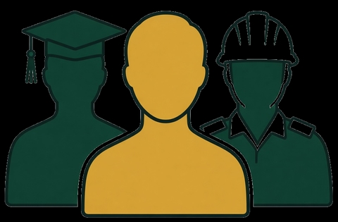 Third Manning — a student at the front, a graduate in a mortarboard and a paramedic in a helmet behind